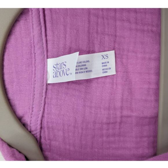 Stars Above Gauze Pajama Top XS Purple Breathable PJs Button Front Sleep Shirt - Picture 4 of 9